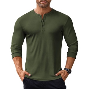 image:imageCOOFANDY Mens Long Sleeve Henley Shirts Stretch Ribbed TShirts Fashion Casual Basic TopsArmy Green