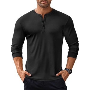 image:imageCOOFANDY Mens Long Sleeve Henley Shirts Stretch Ribbed TShirts Fashion Casual Basic TopsBlack