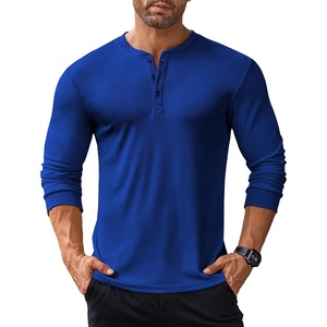image:imageCOOFANDY Mens Long Sleeve Henley Shirts Stretch Ribbed TShirts Fashion Casual Basic TopsBlue