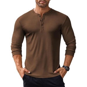 image:imageCOOFANDY Mens Long Sleeve Henley Shirts Stretch Ribbed TShirts Fashion Casual Basic TopsBrown