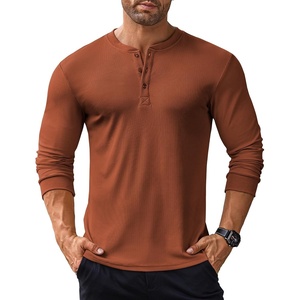 image:imageCOOFANDY Mens Long Sleeve Henley Shirts Stretch Ribbed TShirts Fashion Casual Basic TopsCaramel