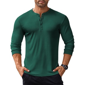 image:imageCOOFANDY Mens Long Sleeve Henley Shirts Stretch Ribbed TShirts Fashion Casual Basic TopsDark Green