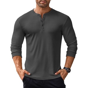 image:imageCOOFANDY Mens Long Sleeve Henley Shirts Stretch Ribbed TShirts Fashion Casual Basic TopsDark Grey