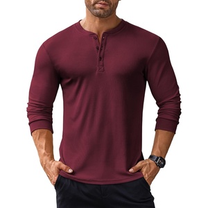 image:imageCOOFANDY Mens Long Sleeve Henley Shirts Stretch Ribbed TShirts Fashion Casual Basic TopsDark Red