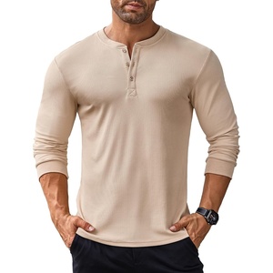 image:imageCOOFANDY Mens Long Sleeve Henley Shirts Stretch Ribbed TShirts Fashion Casual Basic TopsKhaki