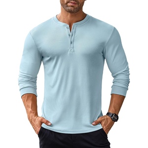 image:imageCOOFANDY Mens Long Sleeve Henley Shirts Stretch Ribbed TShirts Fashion Casual Basic TopsLight Blue