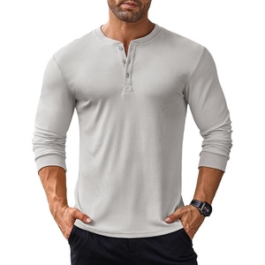 image:imageCOOFANDY Mens Long Sleeve Henley Shirts Stretch Ribbed TShirts Fashion Casual Basic TopsLight Grey