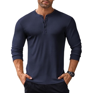 image:imageCOOFANDY Mens Long Sleeve Henley Shirts Stretch Ribbed TShirts Fashion Casual Basic TopsNavy Blue