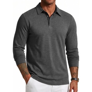 image:imageCOOFANDY Mens Long Sleeve Polo Shirts Button Casual Tee Collared Work Pullover ShirtsDark Grey