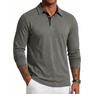 image:imageCOOFANDY Mens Long Sleeve Polo Shirts Button Casual Tee Collared Work Pullover ShirtsLight Grey