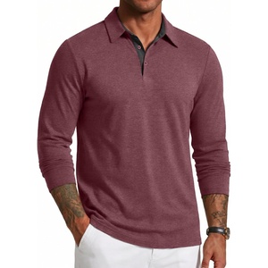 image:imageCOOFANDY Mens Long Sleeve Polo Shirts Button Casual Tee Collared Work Pullover ShirtsWine Red