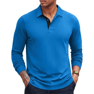 image:imageCOOFANDY Mens Long Sleeve Polo Shirts Cotton Collared Shirts Casual Business Polo Classic Golf T ShirtsBlue