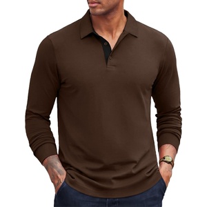 image:imageCOOFANDY Mens Long Sleeve Polo Shirts Cotton Collared Shirts Casual Business Polo Classic Golf T ShirtsBrown