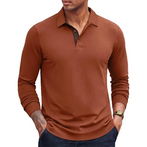 image:imageCOOFANDY Mens Long Sleeve Polo Shirts Cotton Collared Shirts Casual Business Polo Classic Golf T ShirtsCaramel