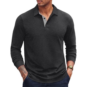 image:imageCOOFANDY Mens Long Sleeve Polo Shirts Cotton Collared Shirts Casual Business Polo Classic Golf T ShirtsCharcoal Heather