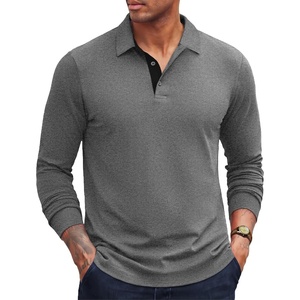 image:imageCOOFANDY Mens Long Sleeve Polo Shirts Cotton Collared Shirts Casual Business Polo Classic Golf T ShirtsDark Grey