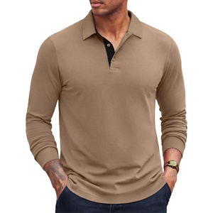 image:imageCOOFANDY Mens Long Sleeve Polo Shirts Cotton Collared Shirts Casual Business Polo Classic Golf T ShirtsKhaki
