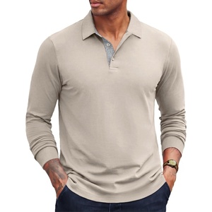 image:imageCOOFANDY Mens Long Sleeve Polo Shirts Cotton Collared Shirts Casual Business Polo Classic Golf T ShirtsLight Khaki