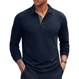 image:imageCOOFANDY Mens Long Sleeve Polo Shirts Cotton Collared Shirts Casual Business Polo Classic Golf T ShirtsNavy Blue