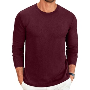 image:imageCOOFANDY Mens Long Sleeve Tee Shirts Crew Neck T Shirt Solid Casual Basic Tees Soft Stretch TShirtsHeather Burgundy