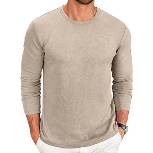 image:imageCOOFANDY Mens Long Sleeve Tee Shirts Crew Neck T Shirt Solid Casual Basic Tees Soft Stretch TShirtsLight Khaki