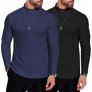 image:imageCOOFANDY Mens Mock Neck Shirts Fleece Long Sleeve Tops Basic Pullover TShirts2 PcsblackNavy Blue