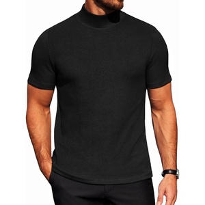 image:imageCOOFANDY Mens Mock Neck TShirts Short Sleeve Ribbed Knit Shirt Soft Tee Shirt Casual Basic TopsAblack