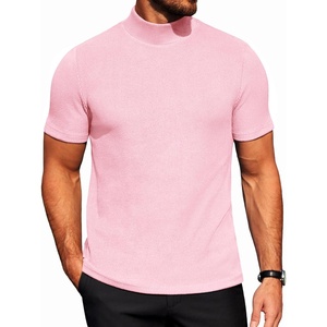 image:imageCOOFANDY Mens Mock Neck TShirts Short Sleeve Ribbed Knit Shirt Soft Tee Shirt Casual Basic TopsPink