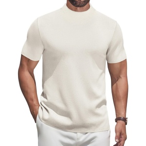 image:imageCOOFANDY Mens Mock Turtleneck Sweater Short Sleeve Casual Knitted TShirts Thermal Tops Solid Basic TeeCream White