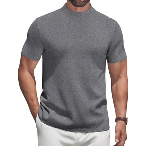 image:imageCOOFANDY Mens Mock Turtleneck Sweater Short Sleeve Casual Knitted TShirts Thermal Tops Solid Basic TeeDark Grey