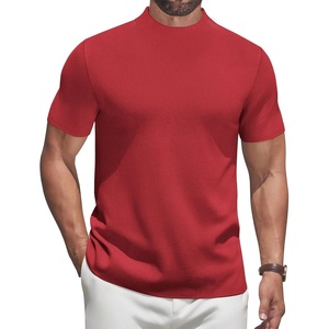image:imageCOOFANDY Mens Mock Turtleneck Sweater Short Sleeve Casual Knitted TShirts Thermal Tops Solid Basic TeeDeep Red