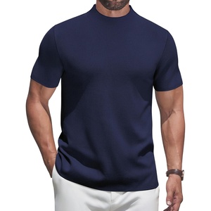 image:imageCOOFANDY Mens Mock Turtleneck Sweater Short Sleeve Casual Knitted TShirts Thermal Tops Solid Basic TeeNavy Blue