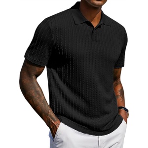 image:imageCOOFANDY Mens Polo Shirt Casual Short Sleeve Textured Knit Button Polo TShirts Summer Vacation Stretchy Golf ShirtsBlack