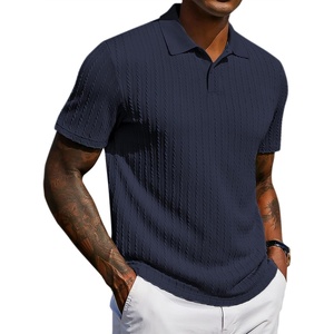 image:imageCOOFANDY Mens Polo Shirt Casual Short Sleeve Textured Knit Button Polo TShirts Summer Vacation Stretchy Golf ShirtsNavy Blue