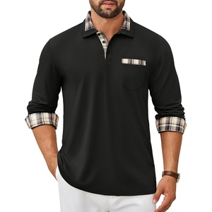 image:imageCOOFANDY Mens Polo Shirt Long Sleeve Casual Button Polo Tee Plaid Collared Golg Shirt with PocketAblack