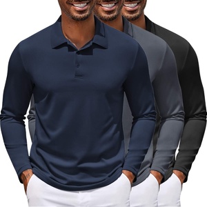 image:imageCOOFANDY Mens Polo Shirt Long Sleeve Moisture Wicking Golf Shirts Sun Protection Collared Work Shirts3 Pack Black  Dark Grey  Navy Blue