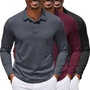 image:imageCOOFANDY Mens Polo Shirt Long Sleeve Moisture Wicking Golf Shirts Sun Protection Collared Work Shirts3 Pack Black  Dark Grey  Wine Red