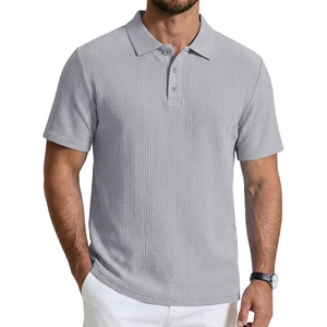 image:imageCOOFANDY Mens Polo Shirts Short Sleeve Casual Knit Textured Polo Shirt Summer Collared TShirtLight Grey