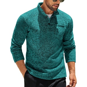 image:imageCOOFANDY Mens Quarter Button Henley Sweater Casual Knitted Sweatshirt Mock Neck Thermal Fleece Pullover Sweater with PocketGreen and Black