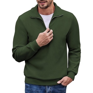 image:imageCOOFANDY Mens Quarter Zip Up Pullover Mock Neck Long Sleeve Sweater Casual Corduroy Polo SweatshirtArmy Green