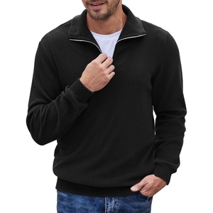 image:imageCOOFANDY Mens Quarter Zip Up Pullover Mock Neck Long Sleeve Sweater Casual Corduroy Polo SweatshirtBlack