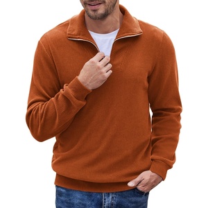 image:imageCOOFANDY Mens Quarter Zip Up Pullover Mock Neck Long Sleeve Sweater Casual Corduroy Polo SweatshirtCaramel Brown