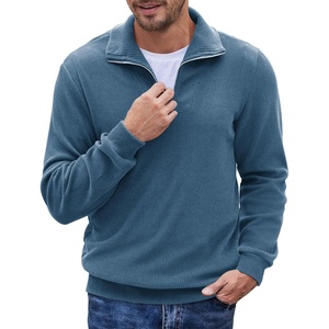 image:imageCOOFANDY Mens Quarter Zip Up Pullover Mock Neck Long Sleeve Sweater Casual Corduroy Polo SweatshirtDark Blue