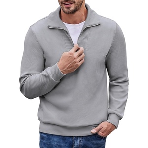 image:imageCOOFANDY Mens Quarter Zip Up Pullover Mock Neck Long Sleeve Sweater Casual Corduroy Polo SweatshirtGrey