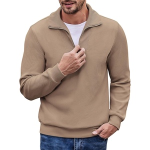 image:imageCOOFANDY Mens Quarter Zip Up Pullover Mock Neck Long Sleeve Sweater Casual Corduroy Polo SweatshirtKhaki