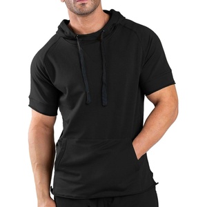 image:imageCOOFANDY Mens Short Sleeve Hoodie Workout Gym Sweatshirt Muscle Fit Fashion Athletic Hoodies Pullover Cotton Hooded TShirtsBlack