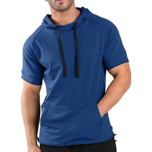 image:imageCOOFANDY Mens Short Sleeve Hoodie Workout Gym Sweatshirt Muscle Fit Fashion Athletic Hoodies Pullover Cotton Hooded TShirtsBlue