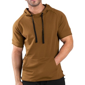 image:imageCOOFANDY Mens Short Sleeve Hoodie Workout Gym Sweatshirt Muscle Fit Fashion Athletic Hoodies Pullover Cotton Hooded TShirtsBrown