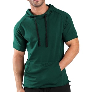 image:imageCOOFANDY Mens Short Sleeve Hoodie Workout Gym Sweatshirt Muscle Fit Fashion Athletic Hoodies Pullover Cotton Hooded TShirtsGreen