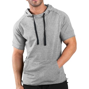 image:imageCOOFANDY Mens Short Sleeve Hoodie Workout Gym Sweatshirt Muscle Fit Fashion Athletic Hoodies Pullover Cotton Hooded TShirtsGrey